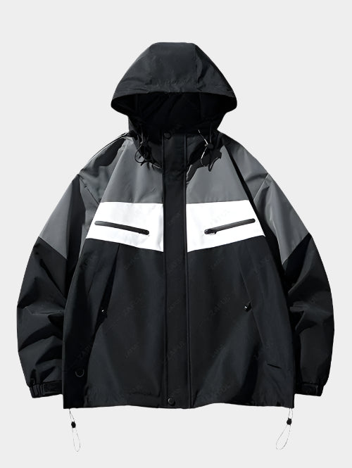 Coupe-vent à capuche color-block avec cordons de serrage – Décontracté pour homme