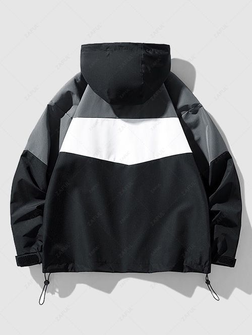 Coupe-vent à capuche color-block avec cordons de serrage – Décontracté pour homme
