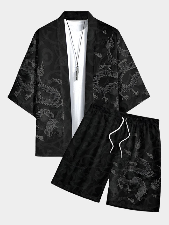 Imprimé dragon oriental deux ensembles avec short pour un style estival
