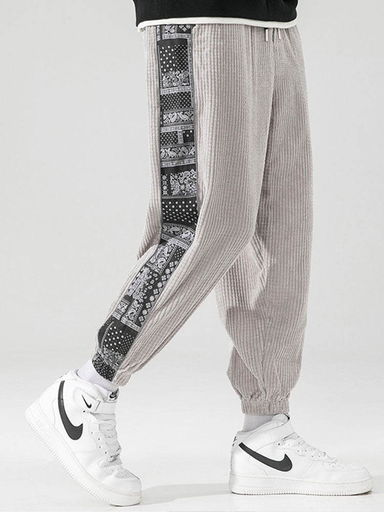 Pantalon en velours côtelé à imprimé cachemire – Coupe décontractée style bohème