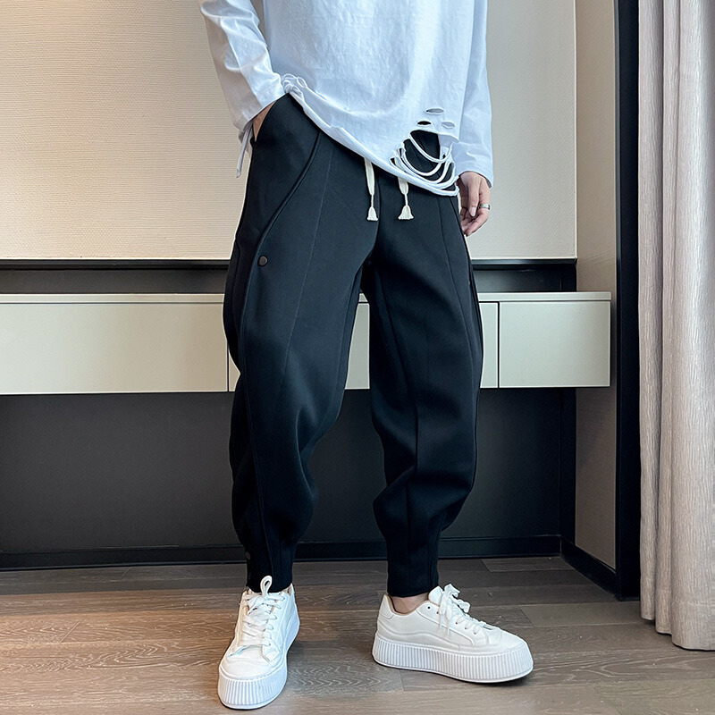 Pantalon de survêtement fuselé en velours de coton avec poche et boutons aux poignets