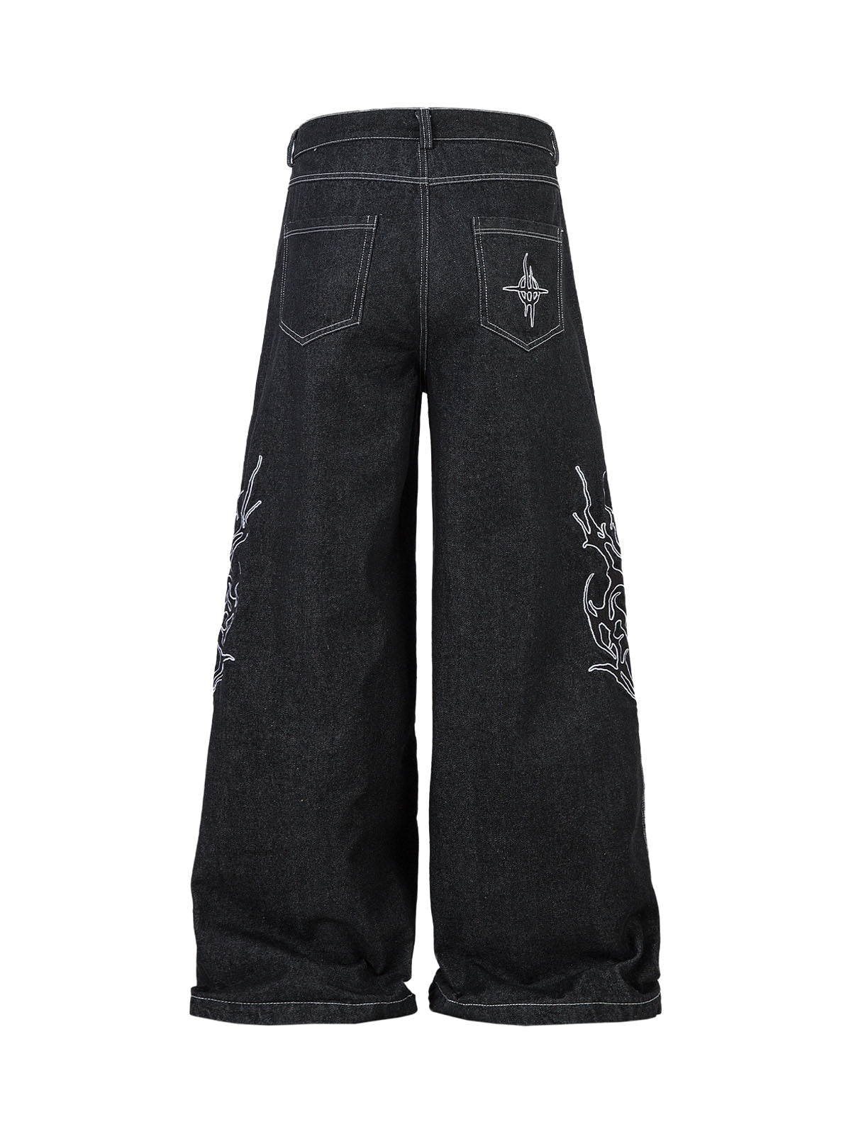 Pantalon ample à jambes larges et brodé de flammes pour homme