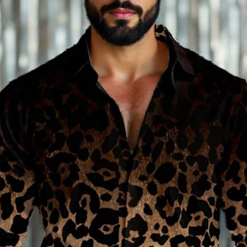 Chemise boutonnée à manches longues et imprimé léopard dégradé pour homme