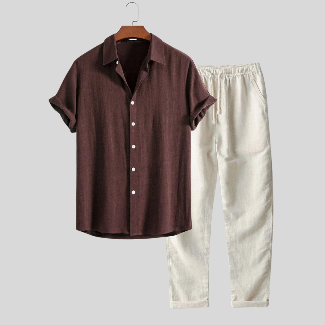Ensemble chemise et pantalon en lin de luxe pour homme – Vêtements d'été respirants