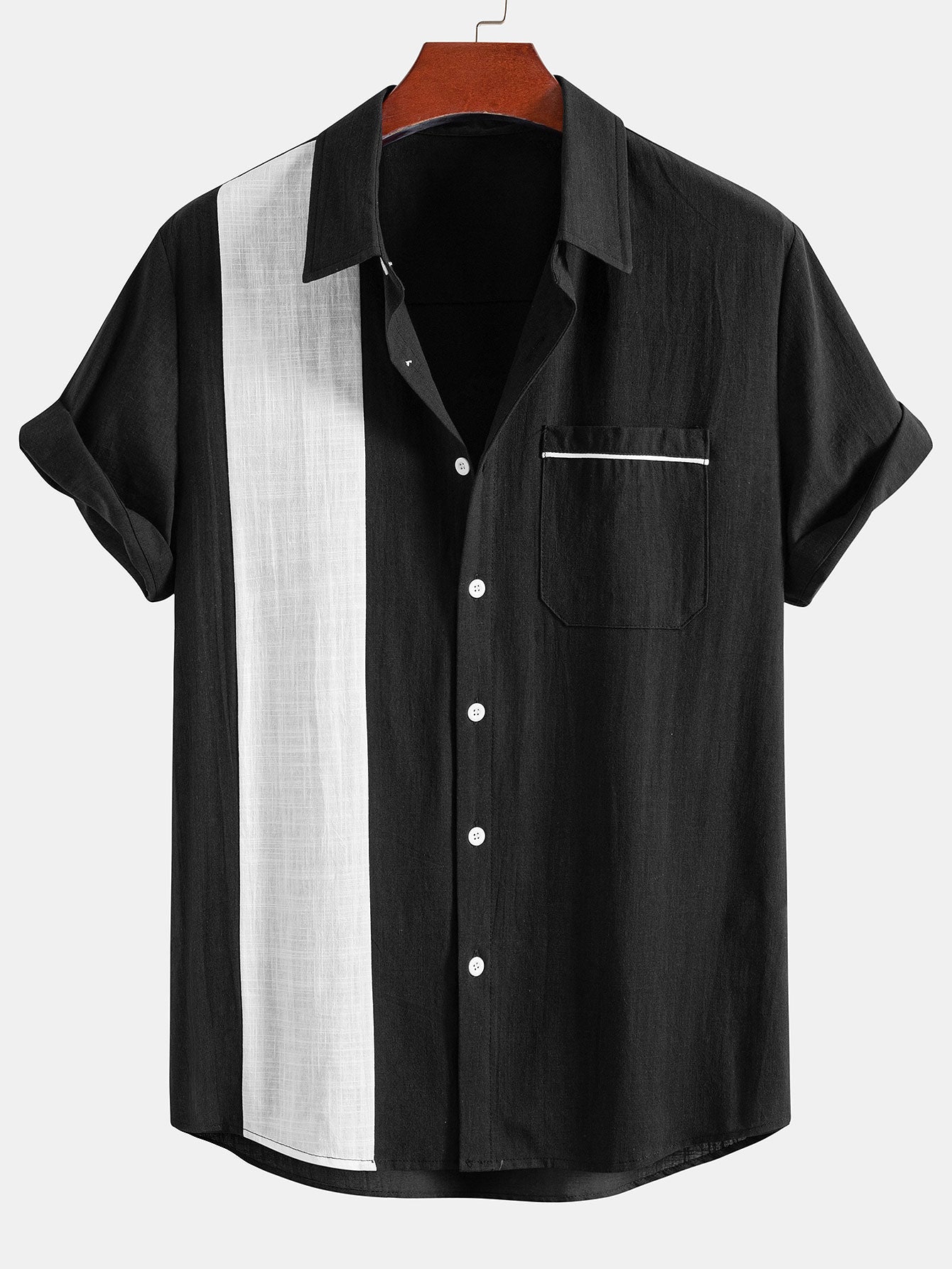 Chemise boutonnée d'été légère et contrastée aspect lin pour homme
