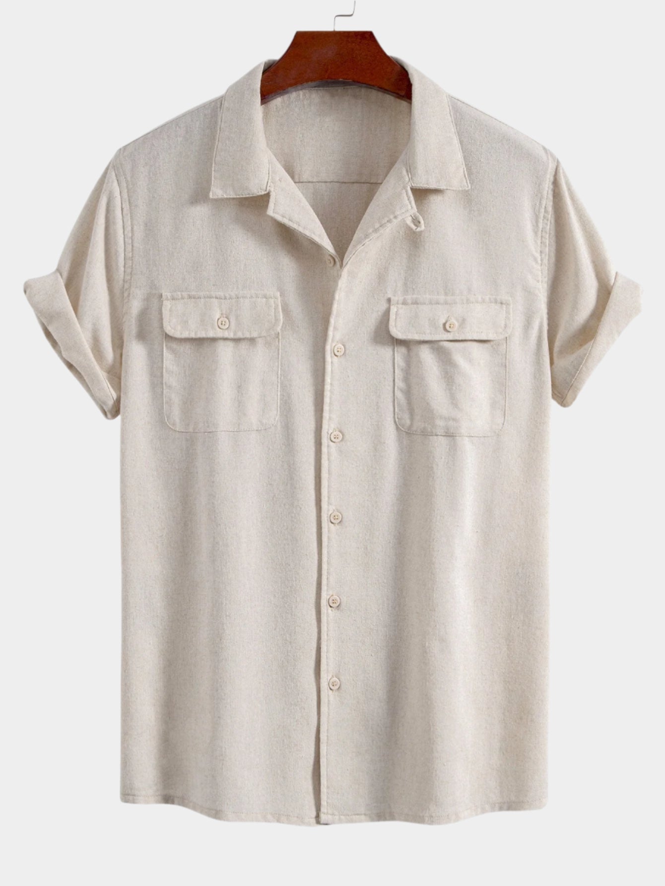 Chemise cubaine boutonnée en lin avec poches pour homme - tenues de vacances d'été