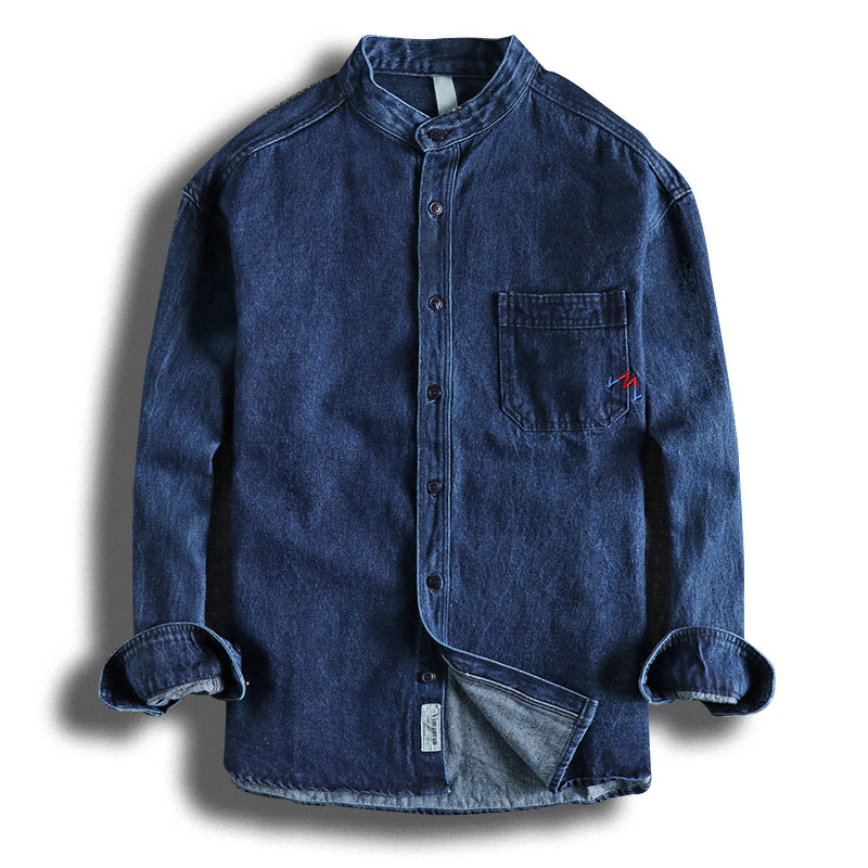 Chemise boutonnée en denim doux à manches longues et poche avant