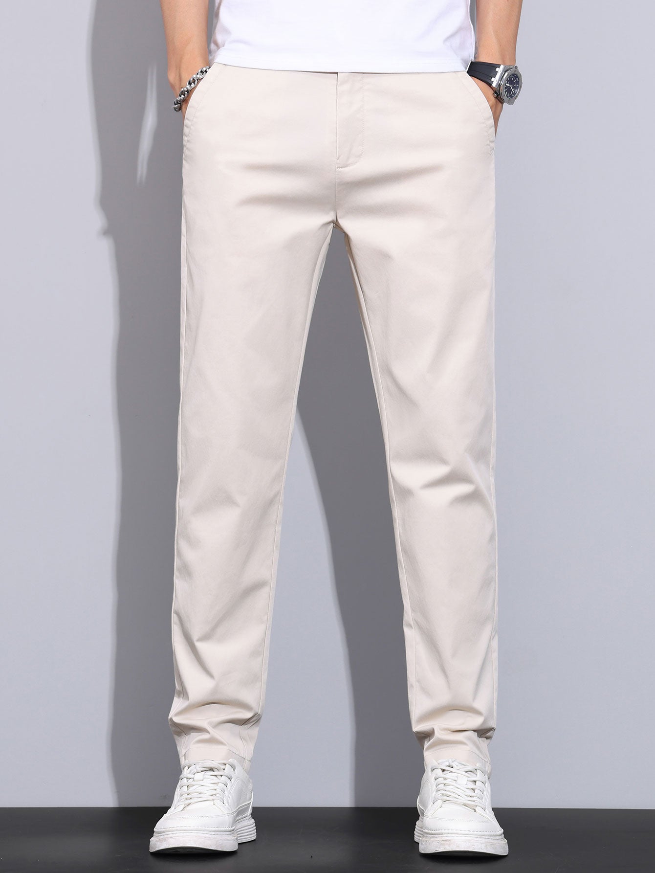 Pantalon droit à taille élastique élégant et classique pour homme