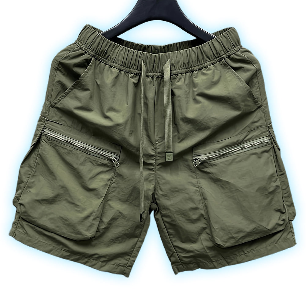 Short cargo en coton robuste avec poches zippées pour homme