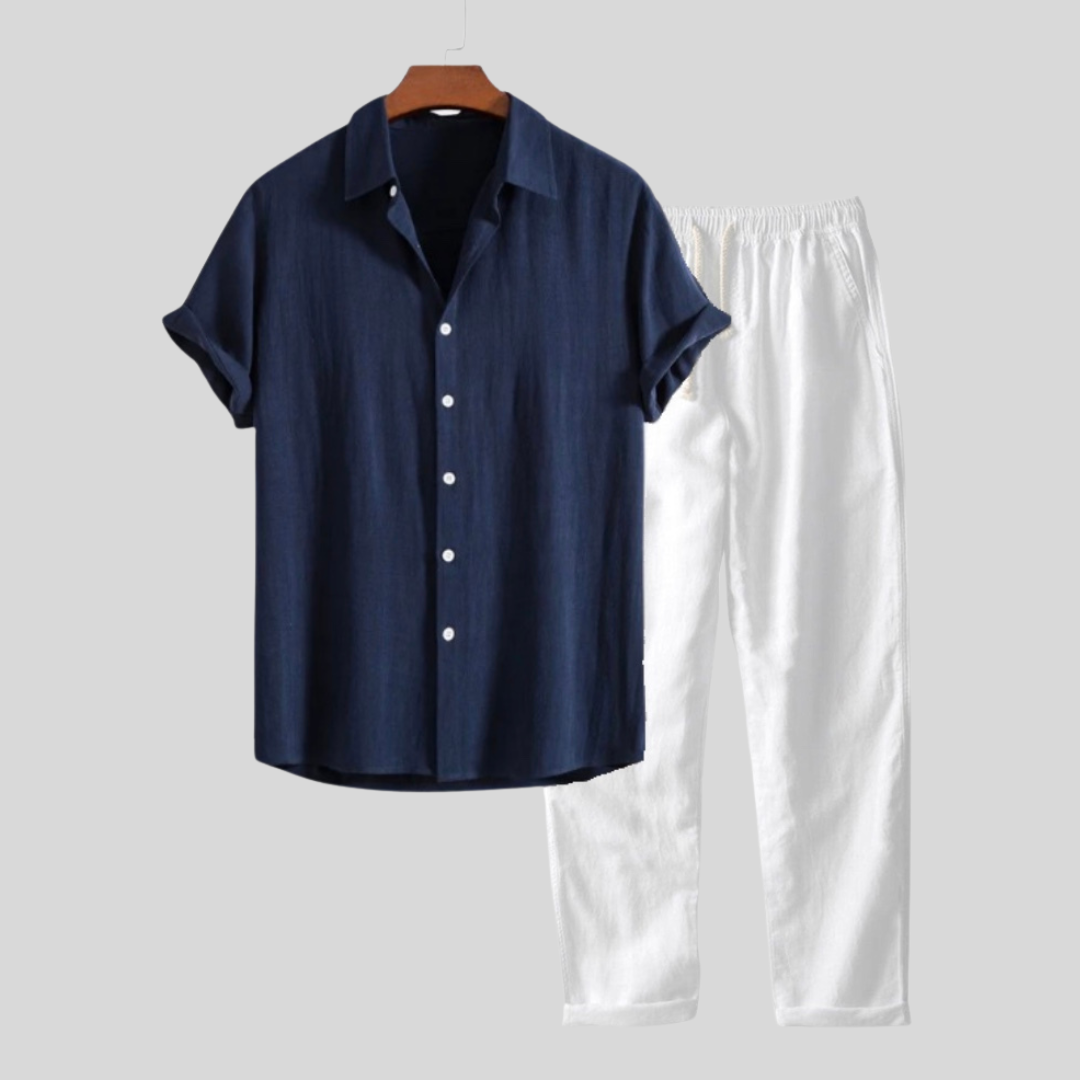 Ensemble chemise et pantalon en lin de luxe pour homme – Vêtements d'été respirants