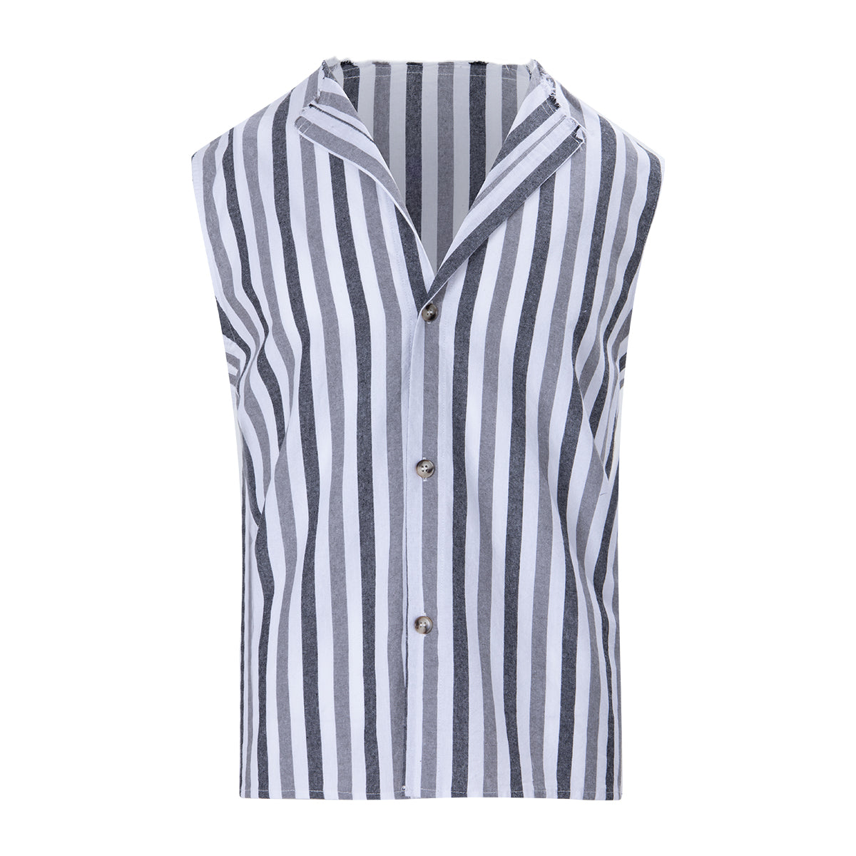 Chemise à revers sans manches à rayures noires et grises pour homme
