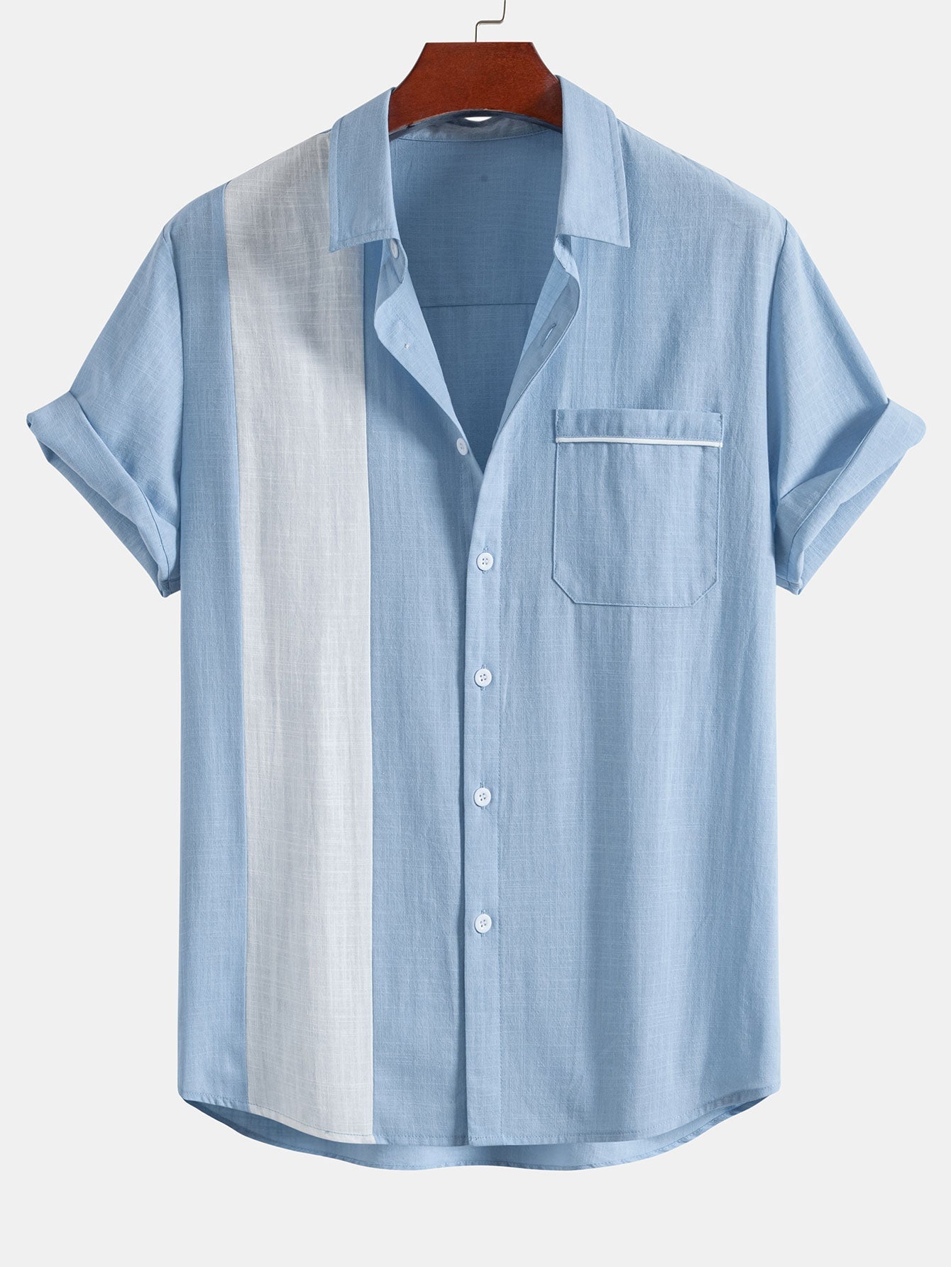 Chemise boutonnée d'été légère et contrastée aspect lin pour homme