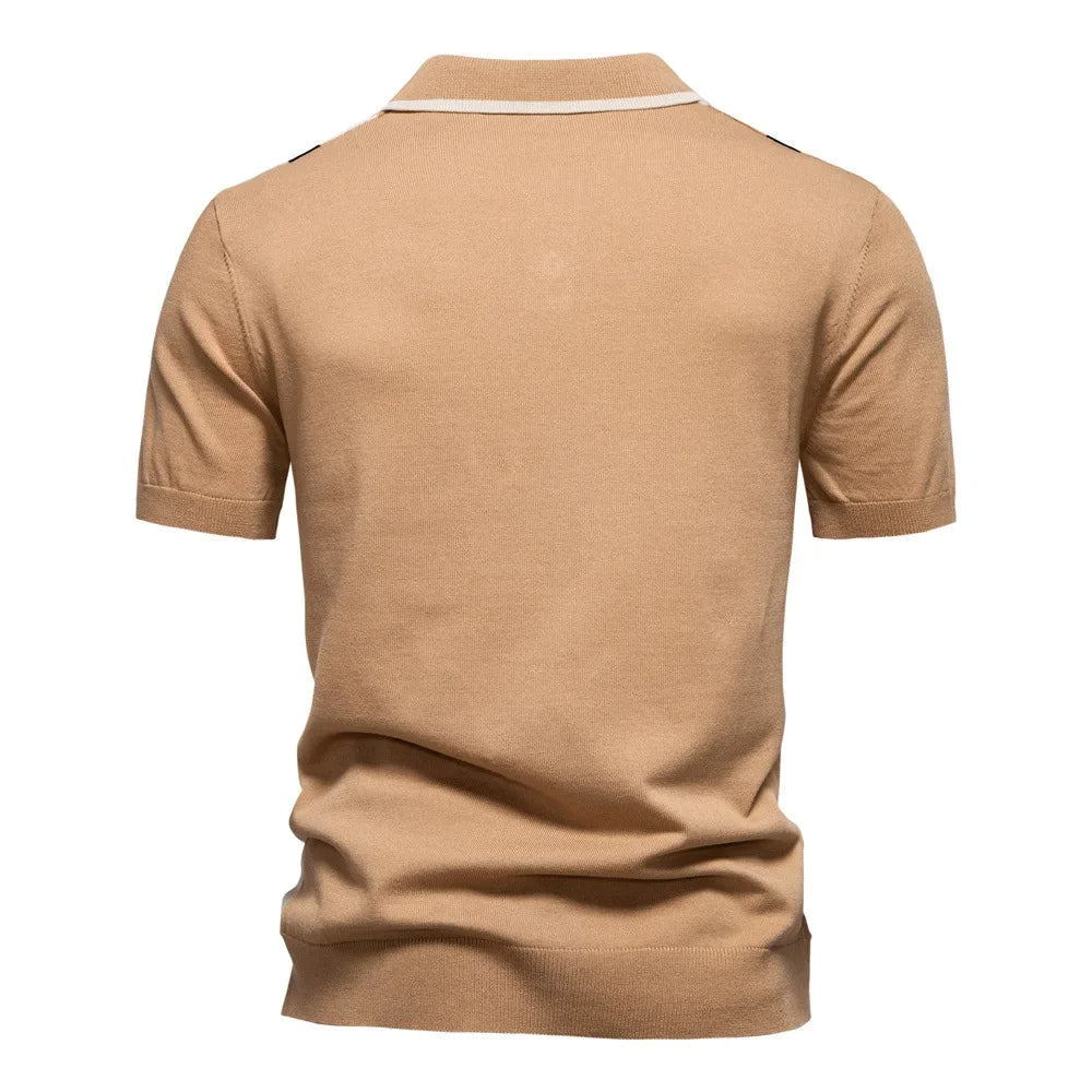 Chemise au crochet rayée à manches courtes avec col et patte de boutonnage