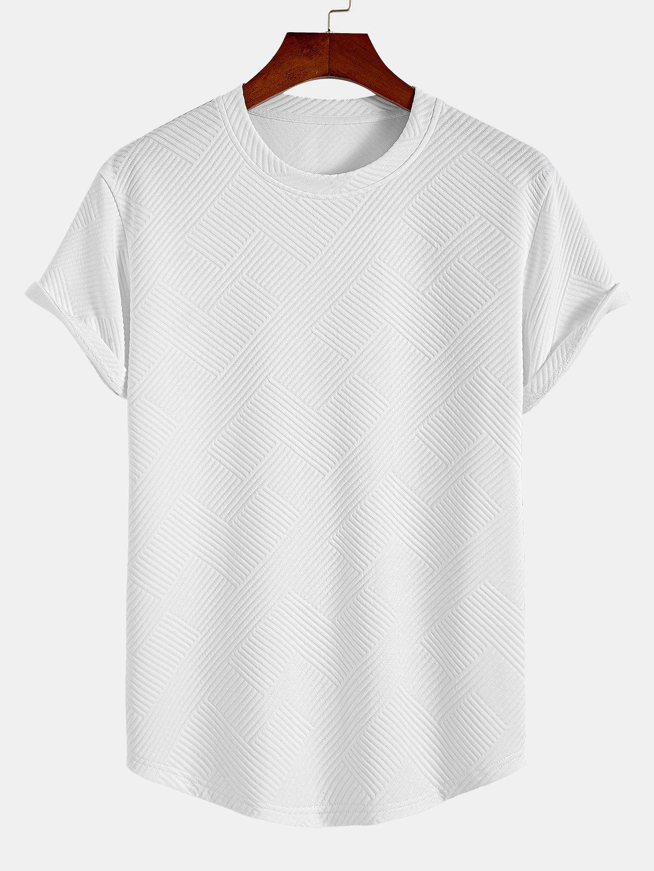 T-shirt à manches courtes et ourlet noué en jacquard – Haut décontracté pour homme