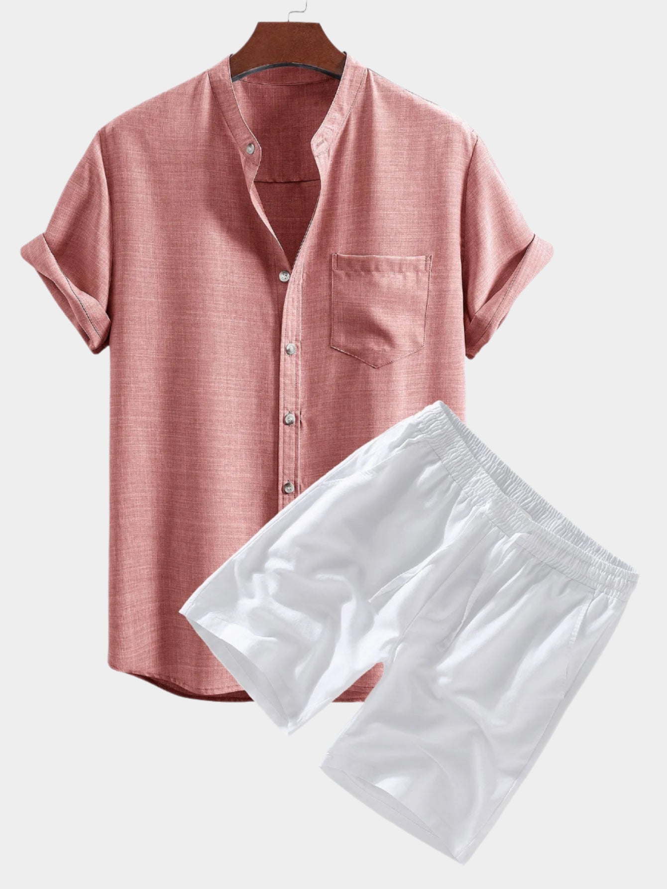 Chemise à col montant et short deux ensembles pour un style estival décontracté
