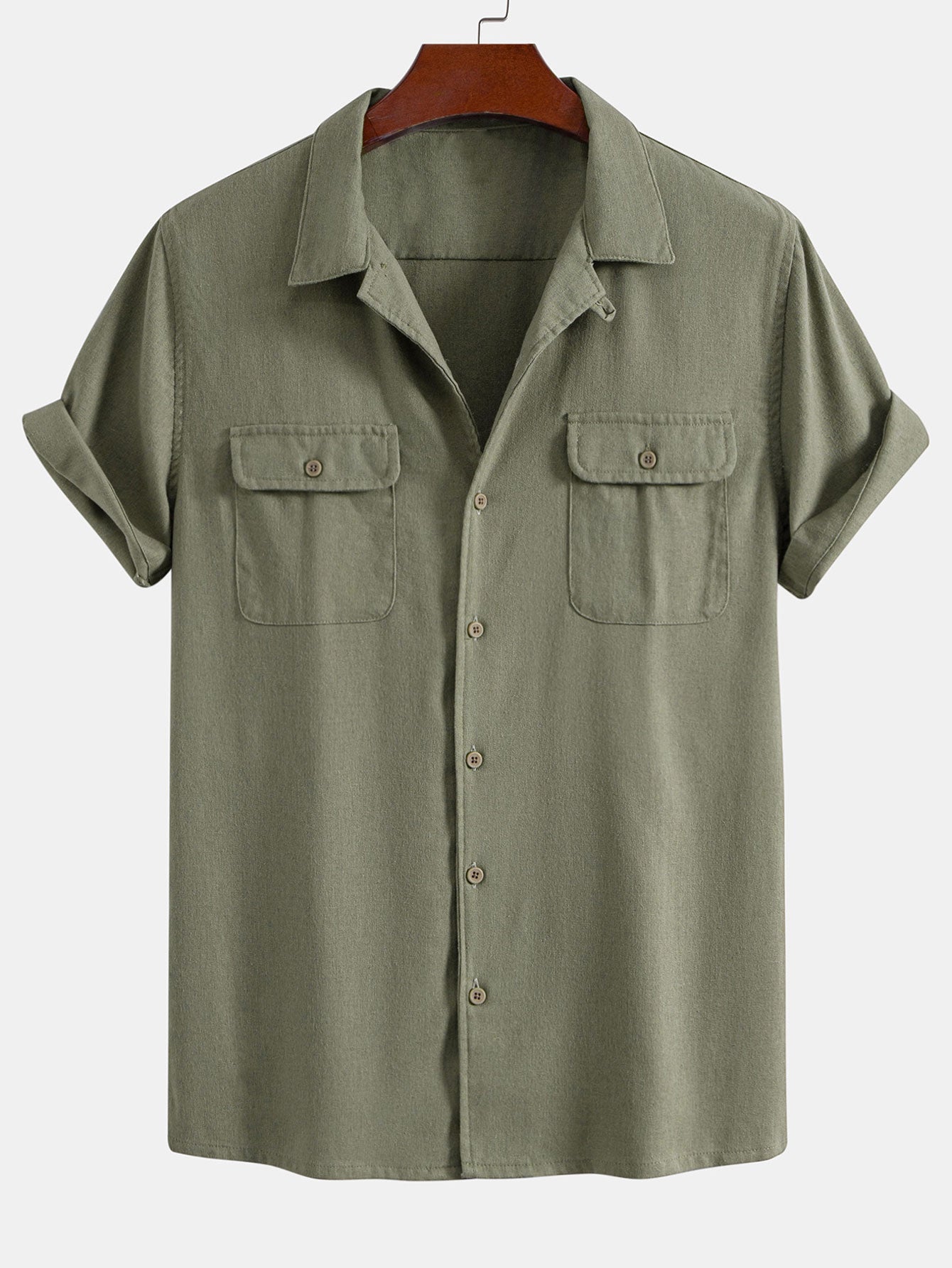 Chemise cubaine boutonnée en lin avec poches pour homme - tenues de vacances d'été