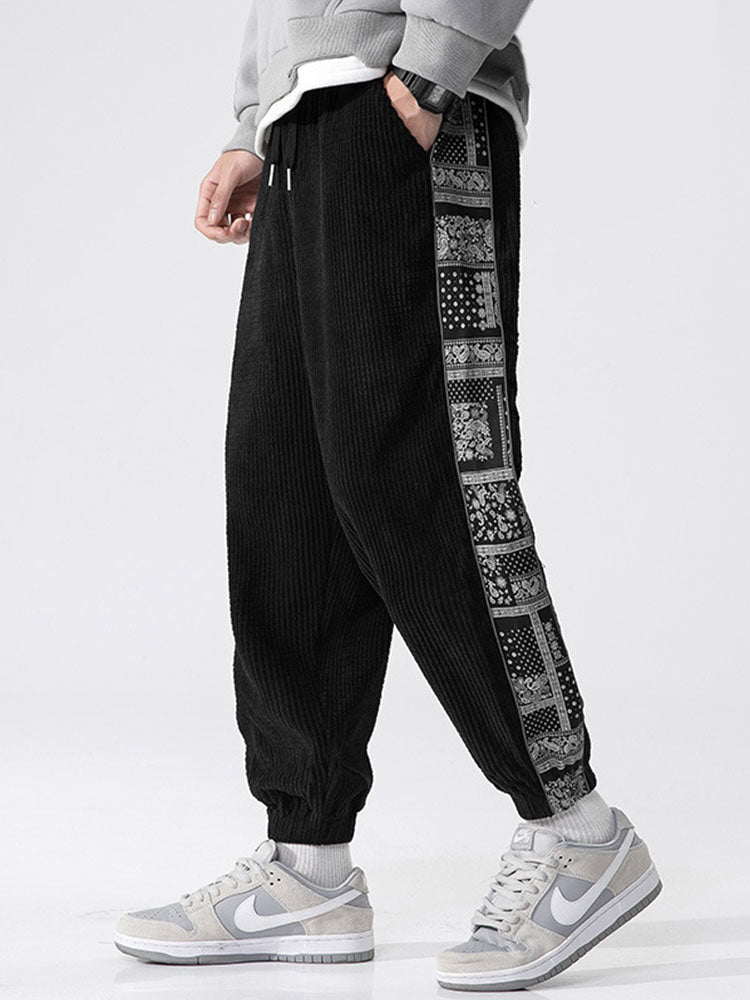 Pantalon en velours côtelé à imprimé cachemire – Coupe décontractée style bohème