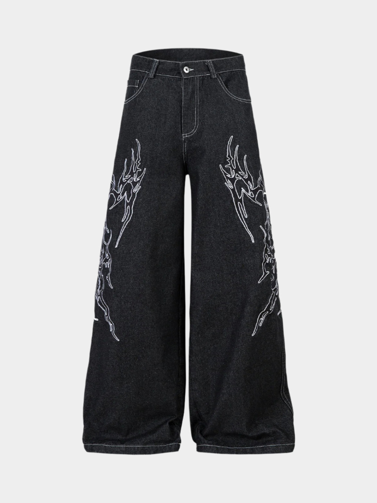 Pantalon ample à jambes larges et brodé de flammes pour homme