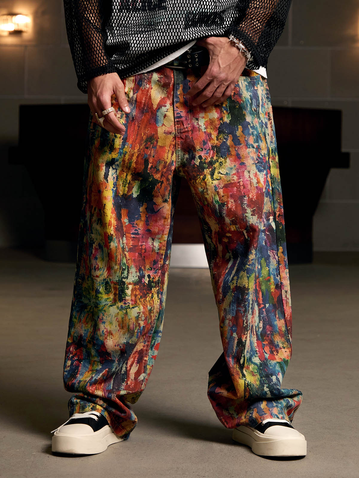 Jean streetwear à imprimé abstrait pour homme - Pantalon large et ample