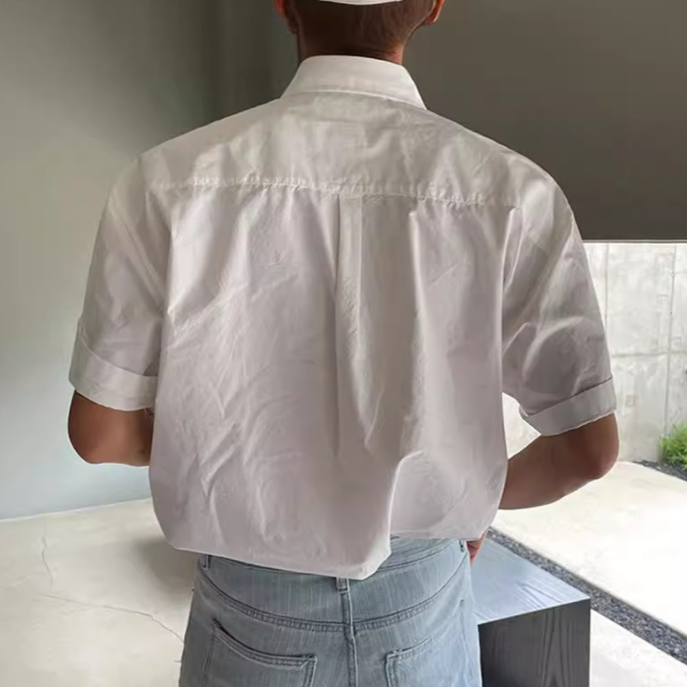 Chemise boutonnée ample décontractée haut de gamme de couleur unie