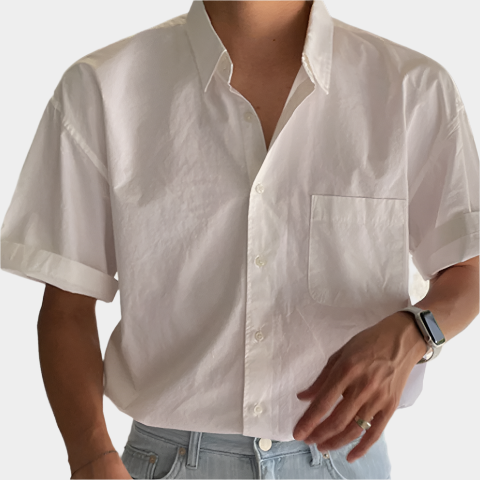 Chemise boutonnée ample décontractée haut de gamme de couleur unie