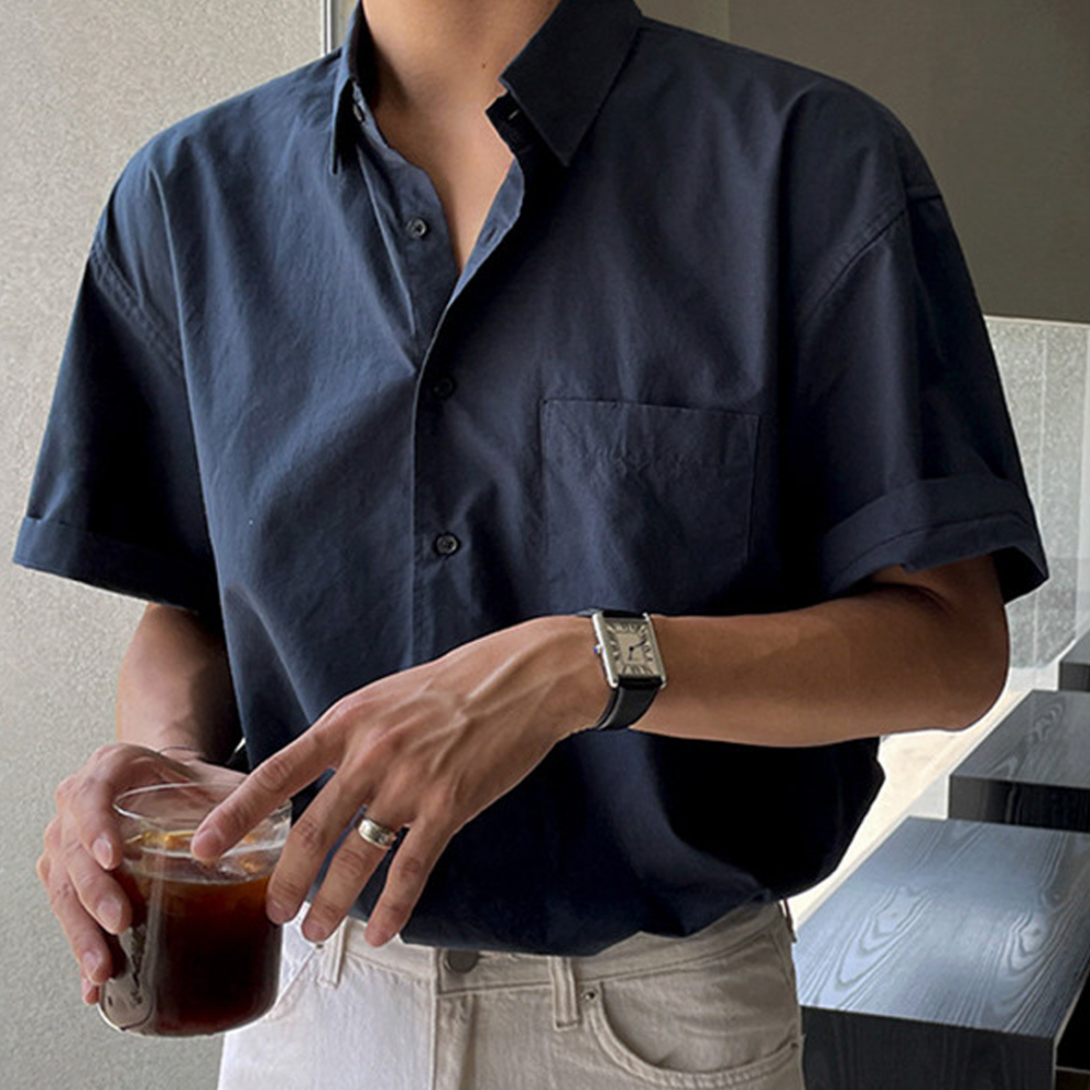 Chemise boutonnée ample décontractée haut de gamme de couleur unie