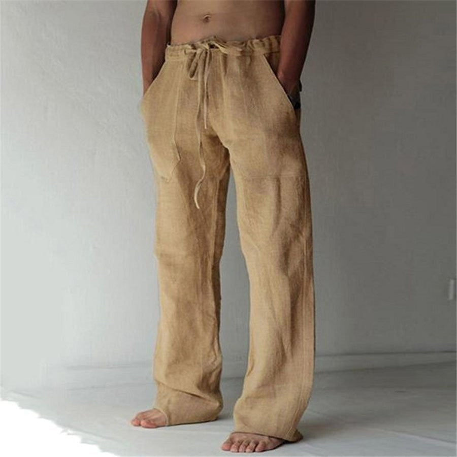 André – Pantalons décontractés en lin, unis, pour hommes