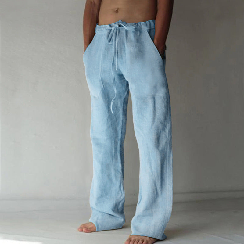André – Pantalons décontractés en lin, unis, pour hommes