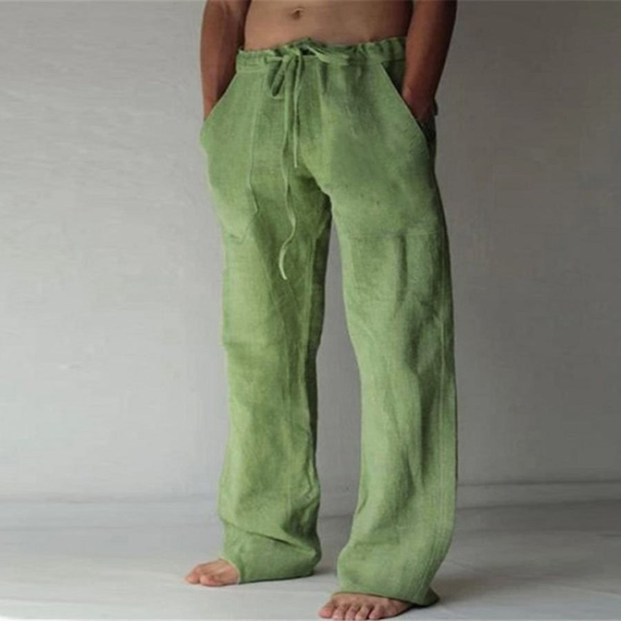André – Pantalons décontractés en lin, unis, pour hommes