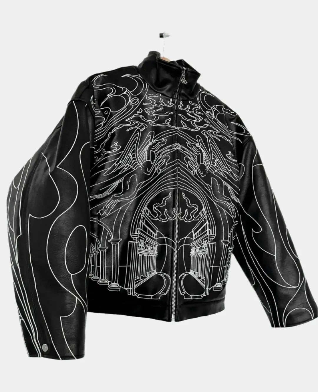 Blouson aviateur rétro en cuir noir – Streetwear oversize pour homme