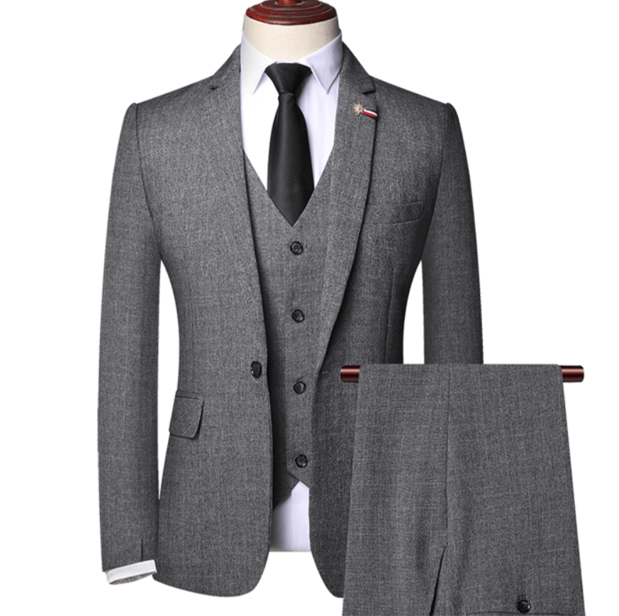 Costume 3 pièces avec gilet – Ensemble habillé en laine mélangée pour homme