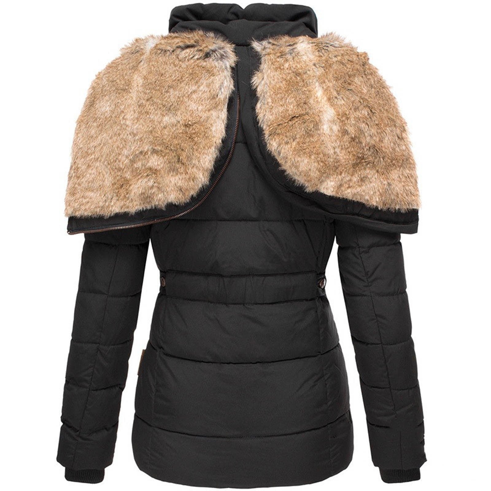 Veste d'Hiver Élégante Femme avec Capuche en Fausse Fourrure, Chaude et Ajustée, Idéale pour l'Hiver - 8