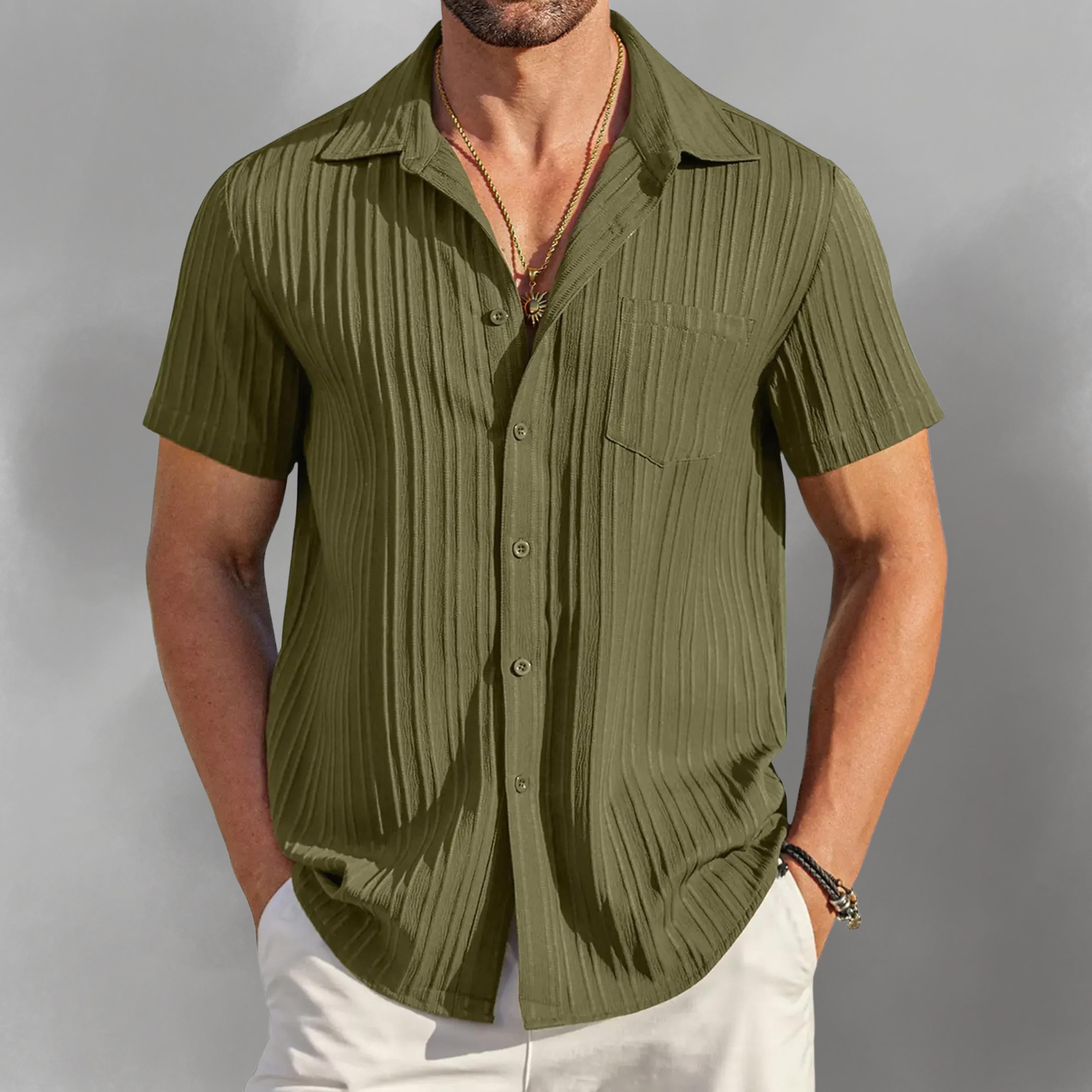 Chemise Homme Plissée à Manches Courtes, Style Moderne et Léger pour l'Été