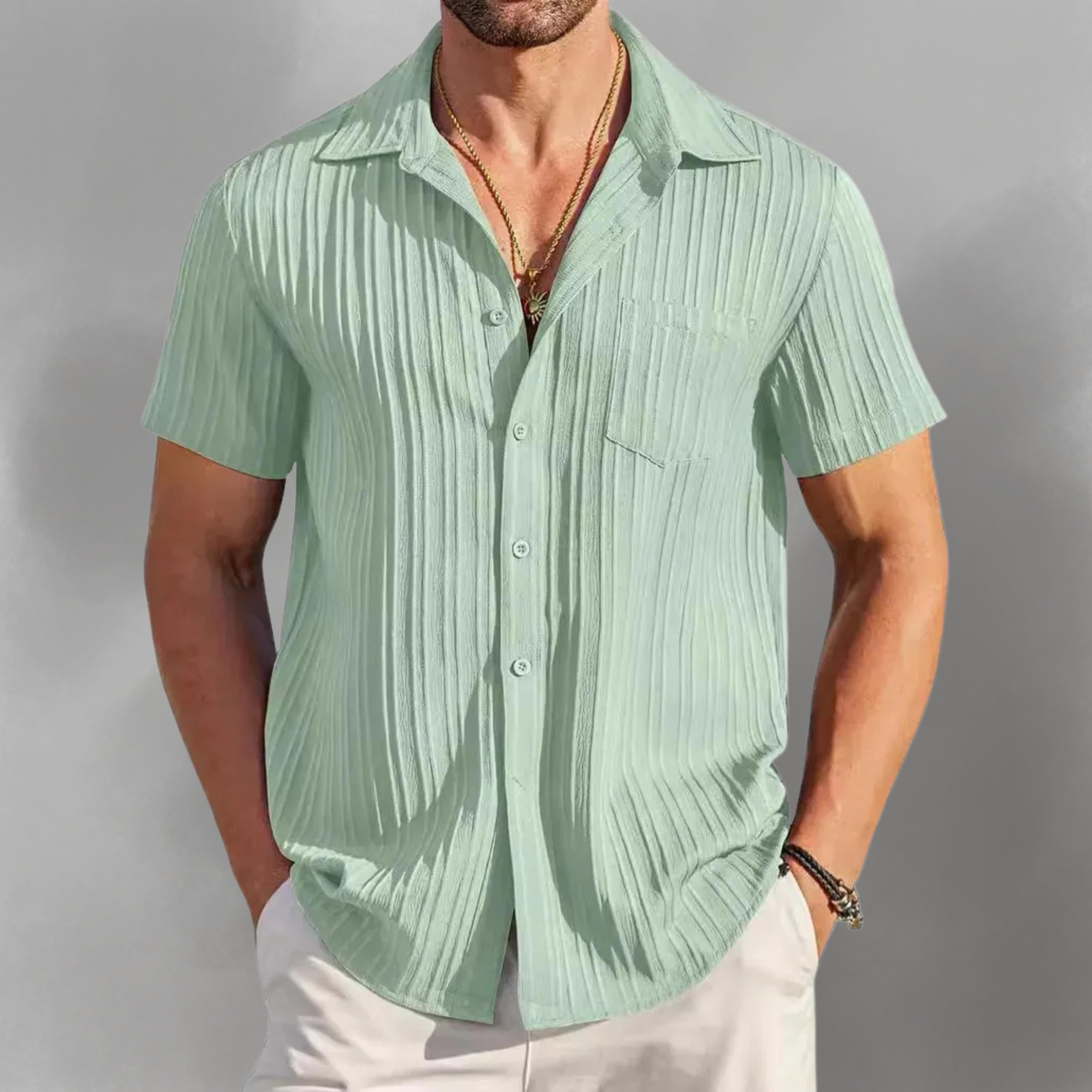 Chemise Homme Plissée à Manches Courtes, Style Moderne et Léger pour l'Été