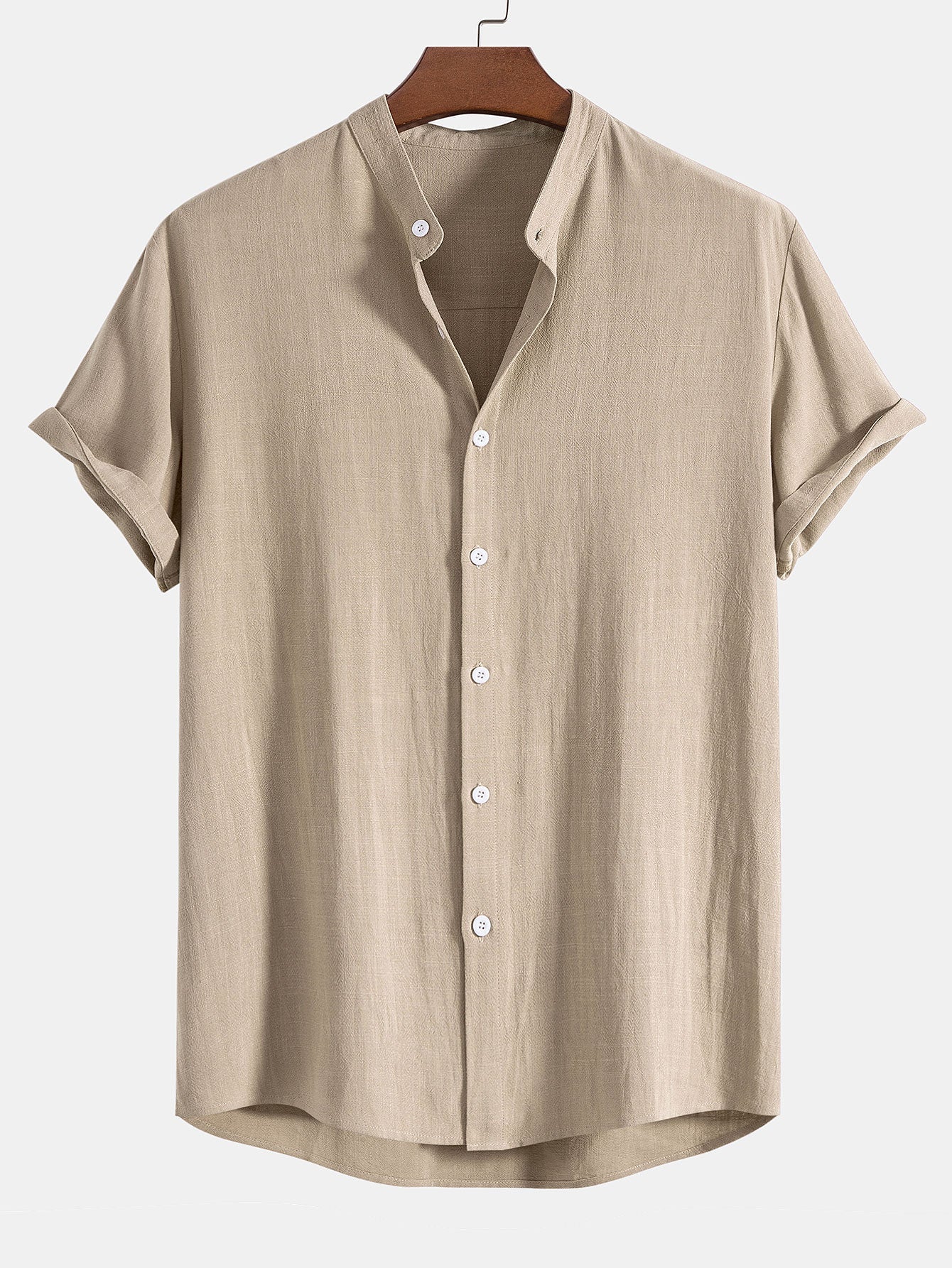 Chemise à col montant en mélange de lin et de rayonne – Tenue d'été décontractée