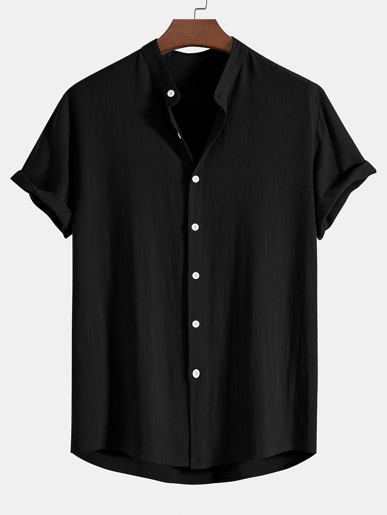 Chemise à col montant en mélange de lin et de rayonne – Tenue d'été décontractée