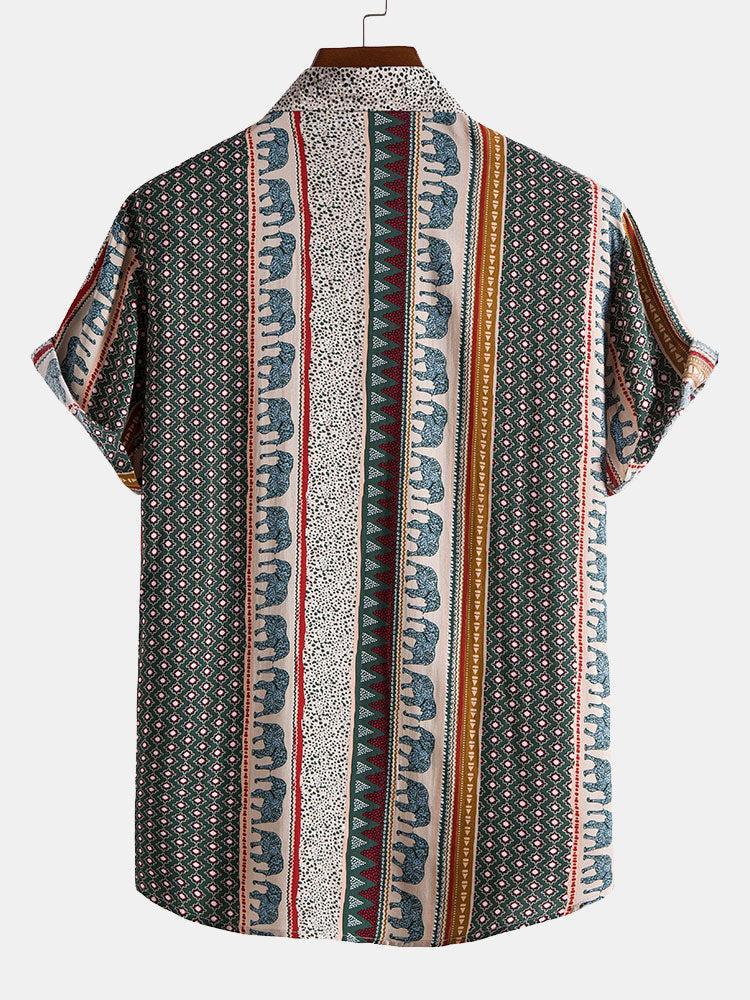 Chemise à imprimé éléphant géométrique – Vêtements uniques pour hommes