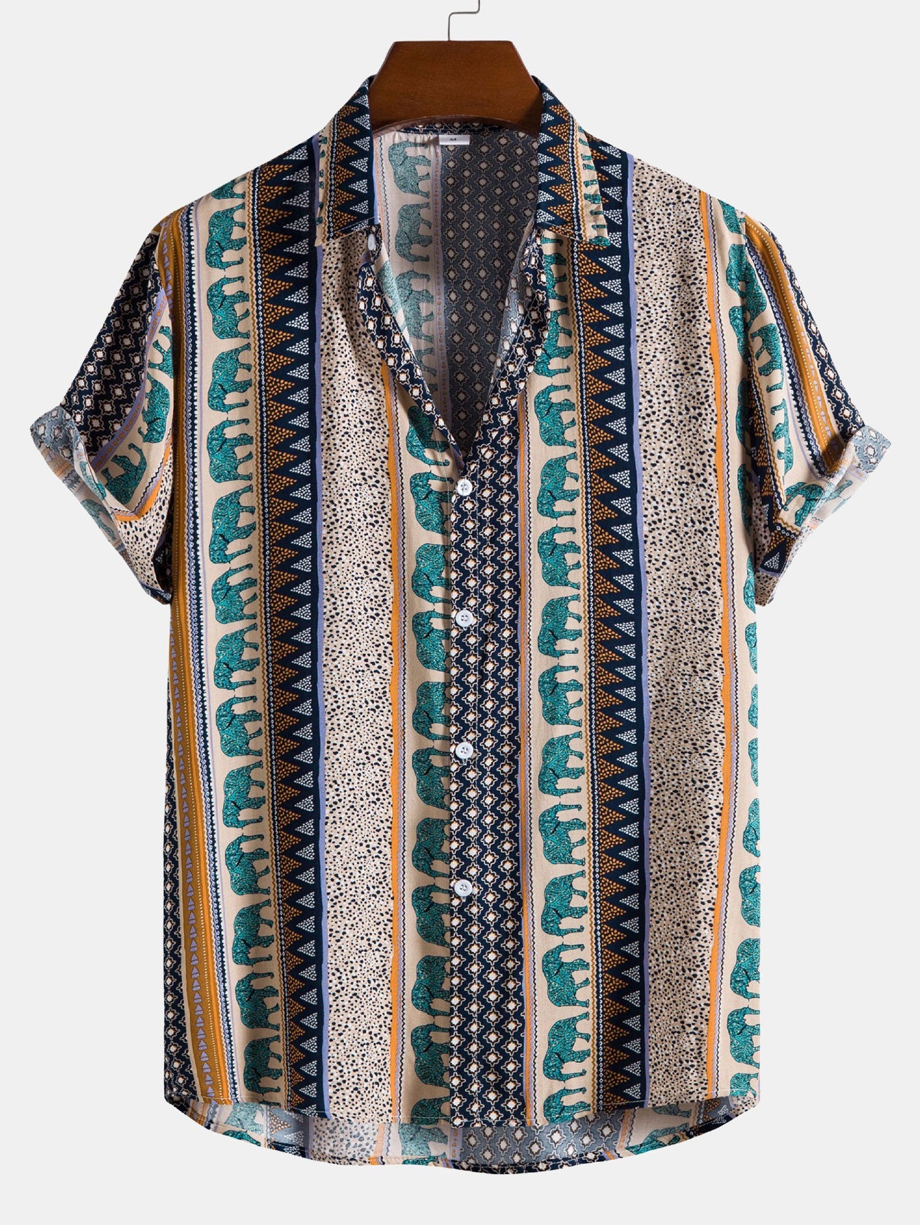 Chemise à imprimé éléphant géométrique – Vêtements uniques pour hommes
