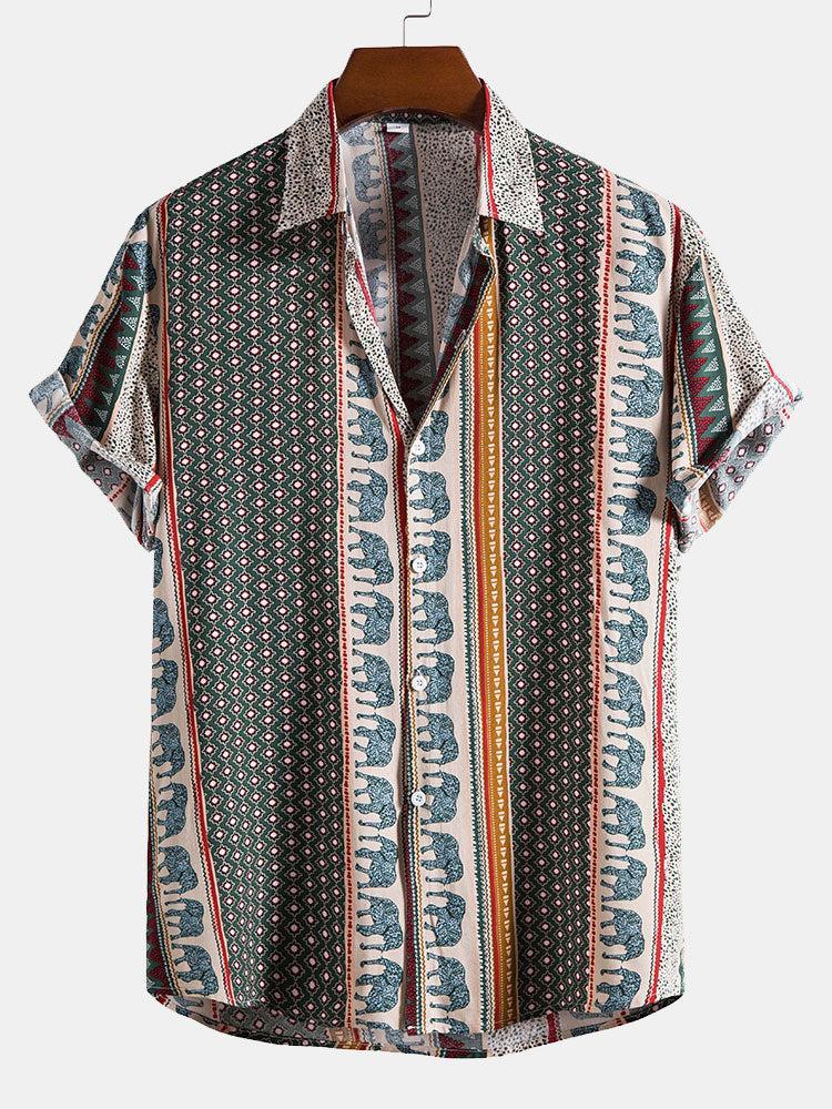 Chemise à imprimé éléphant géométrique – Vêtements uniques pour hommes