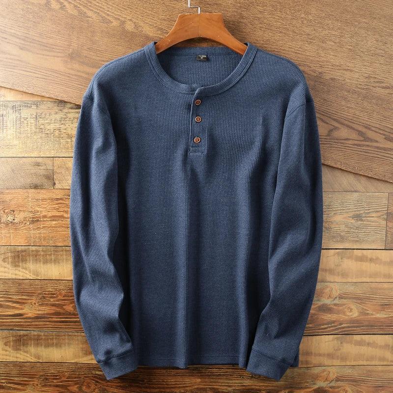 Chemise à manches longues en tricot gaufré pour homme – Coupe en coton doux