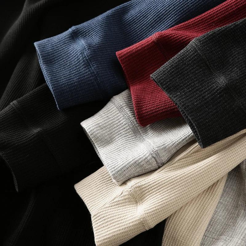 Chemise à manches longues en tricot gaufré pour homme – Coupe en coton doux