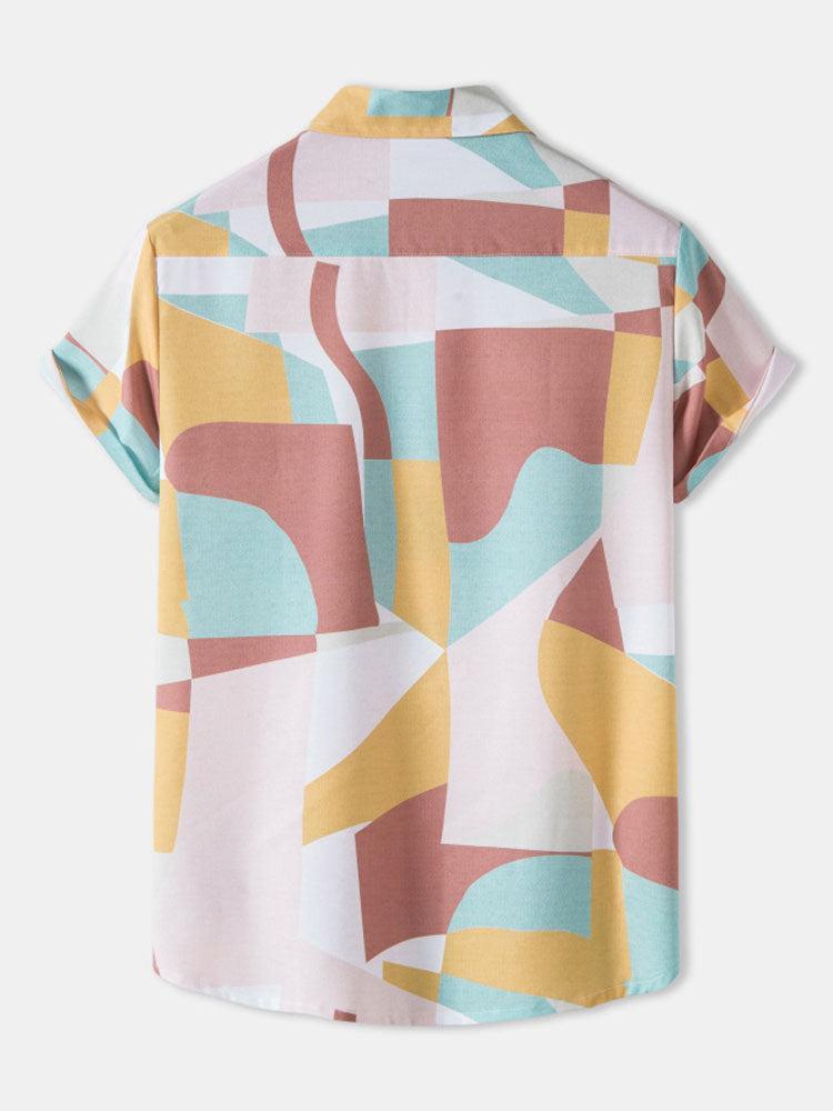 Chemise boutonnée à blocs de couleurs abstraits – Tenue d'été décontractée pour homme