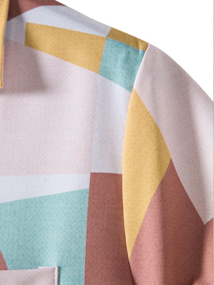Chemise boutonnée à blocs de couleurs abstraits – Tenue d'été décontractée pour homme