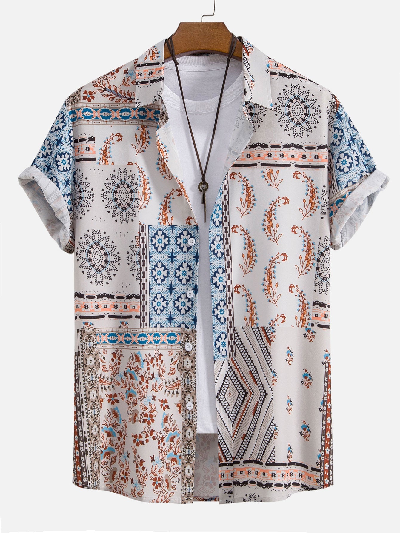 Chemise boutonnée à imprimé foulard – Chemisier baroque élégant pour homme