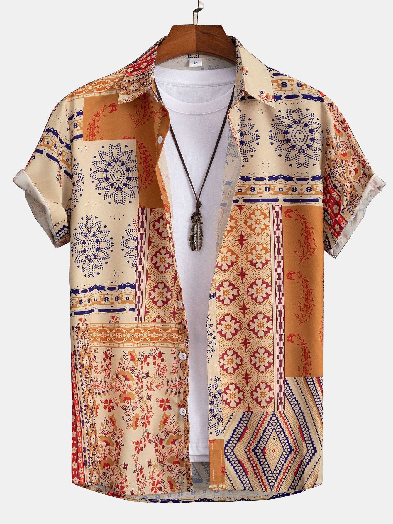 Chemise boutonnée à imprimé foulard – Chemisier baroque élégant pour homme