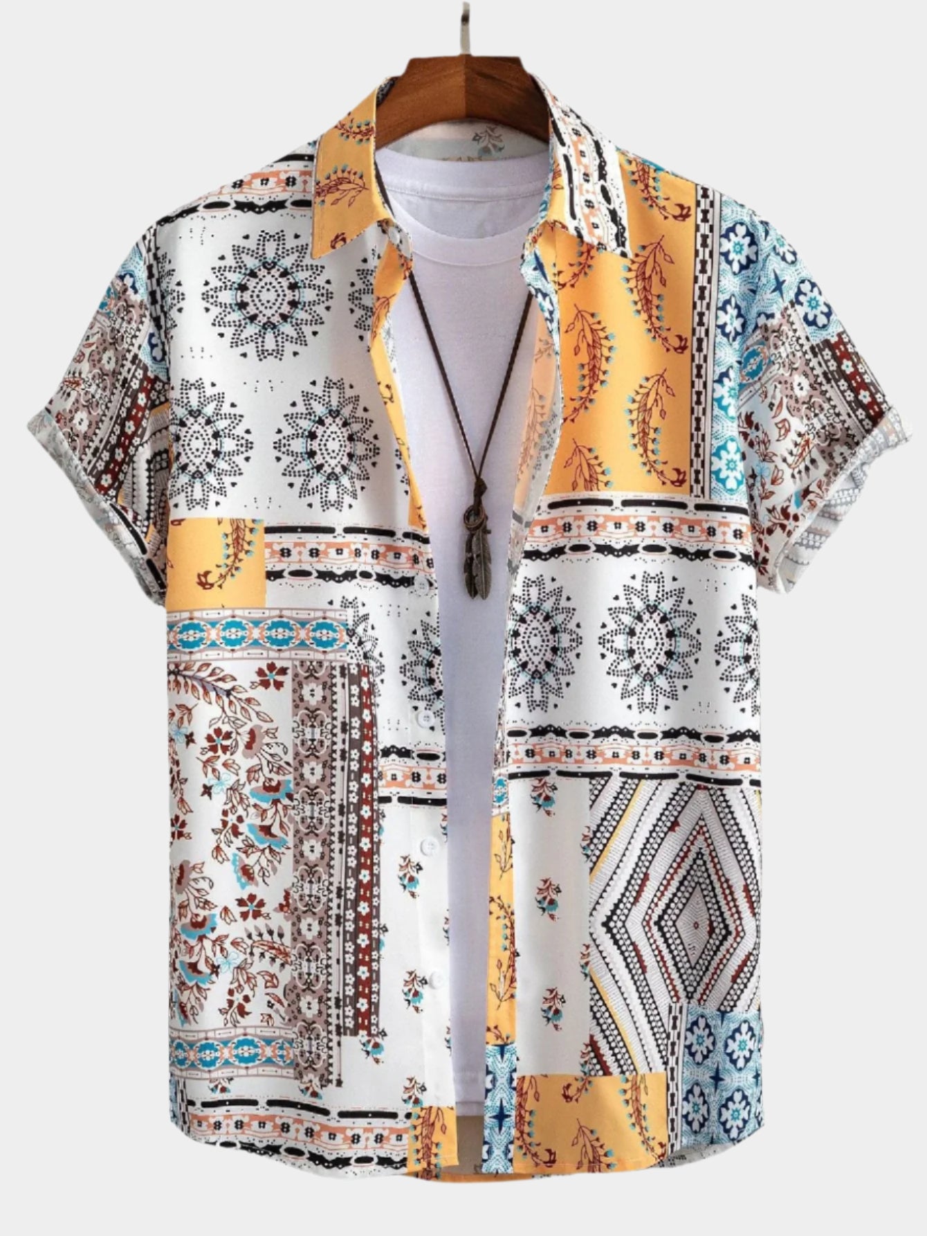 Chemise boutonnée à imprimé foulard – Chemisier baroque élégant pour homme