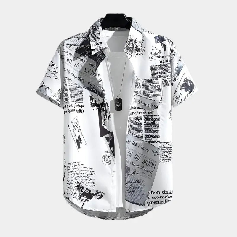 Chemise boutonnée à imprimé journal – Manches courtes décontractées pour homme