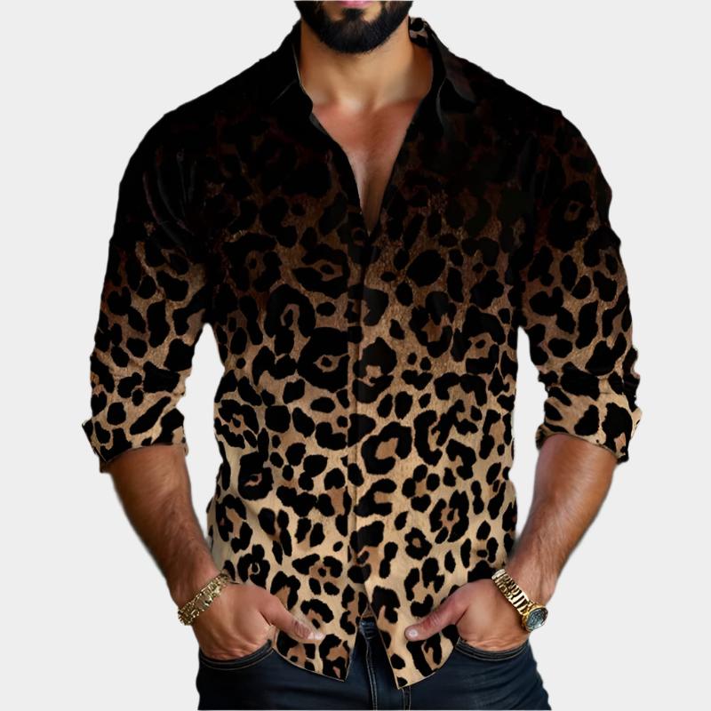 Chemise boutonnée à manches longues et imprimé léopard dégradé pour homme