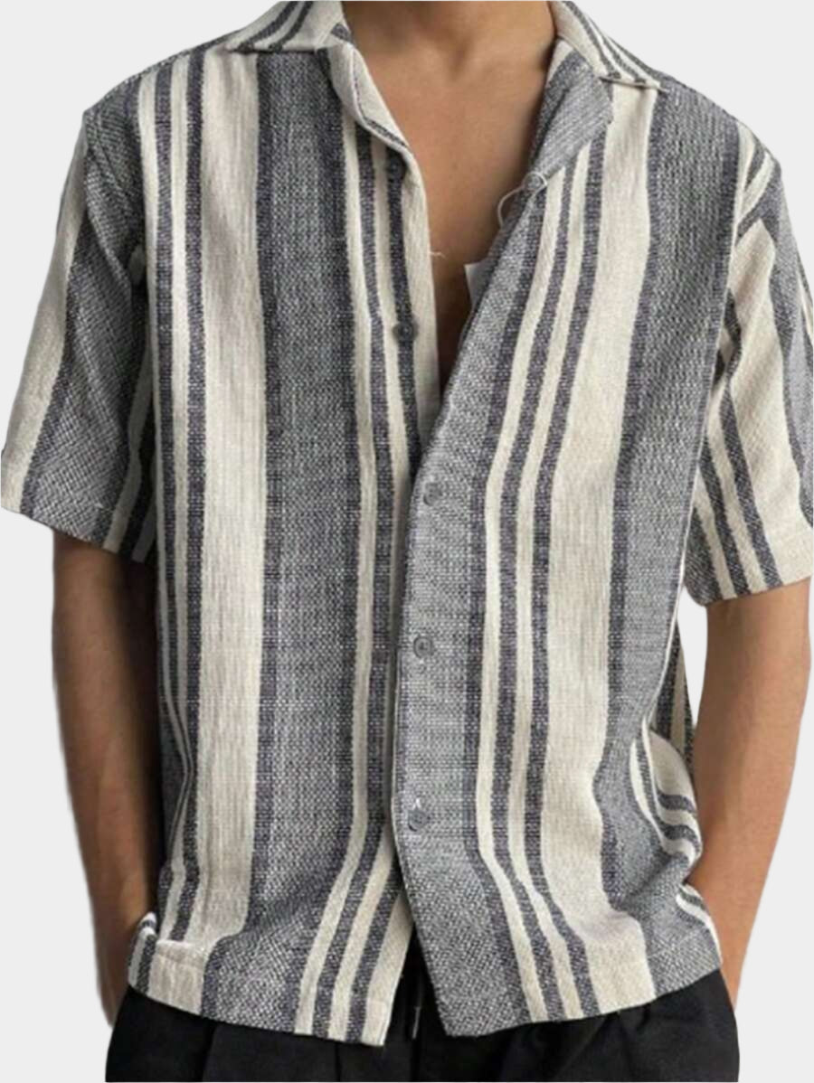 Chemise boutonnée à rayures en lin – Manches courtes décontractées pour homme