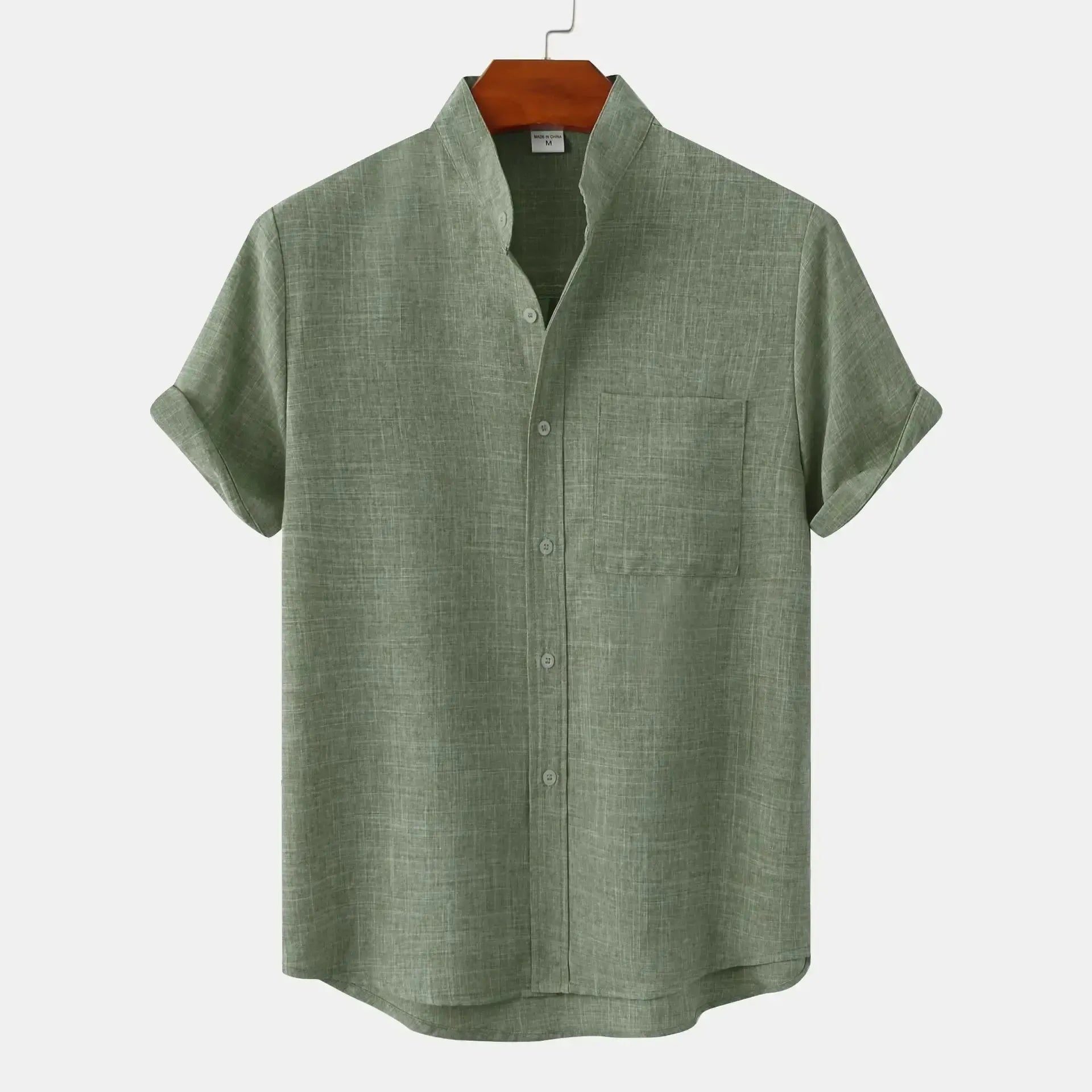 Chemise boutonnée en lin pour homme – Tenue d'été décontractée sans col